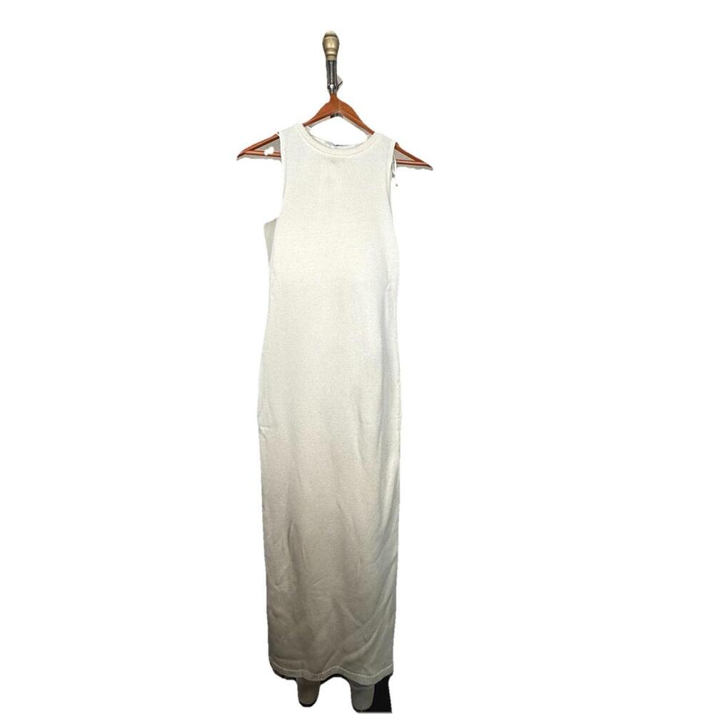 MNG (Mango) Women Ribbed Knit Size 4 Bodycon Maxi Sleeveless Off White Dress